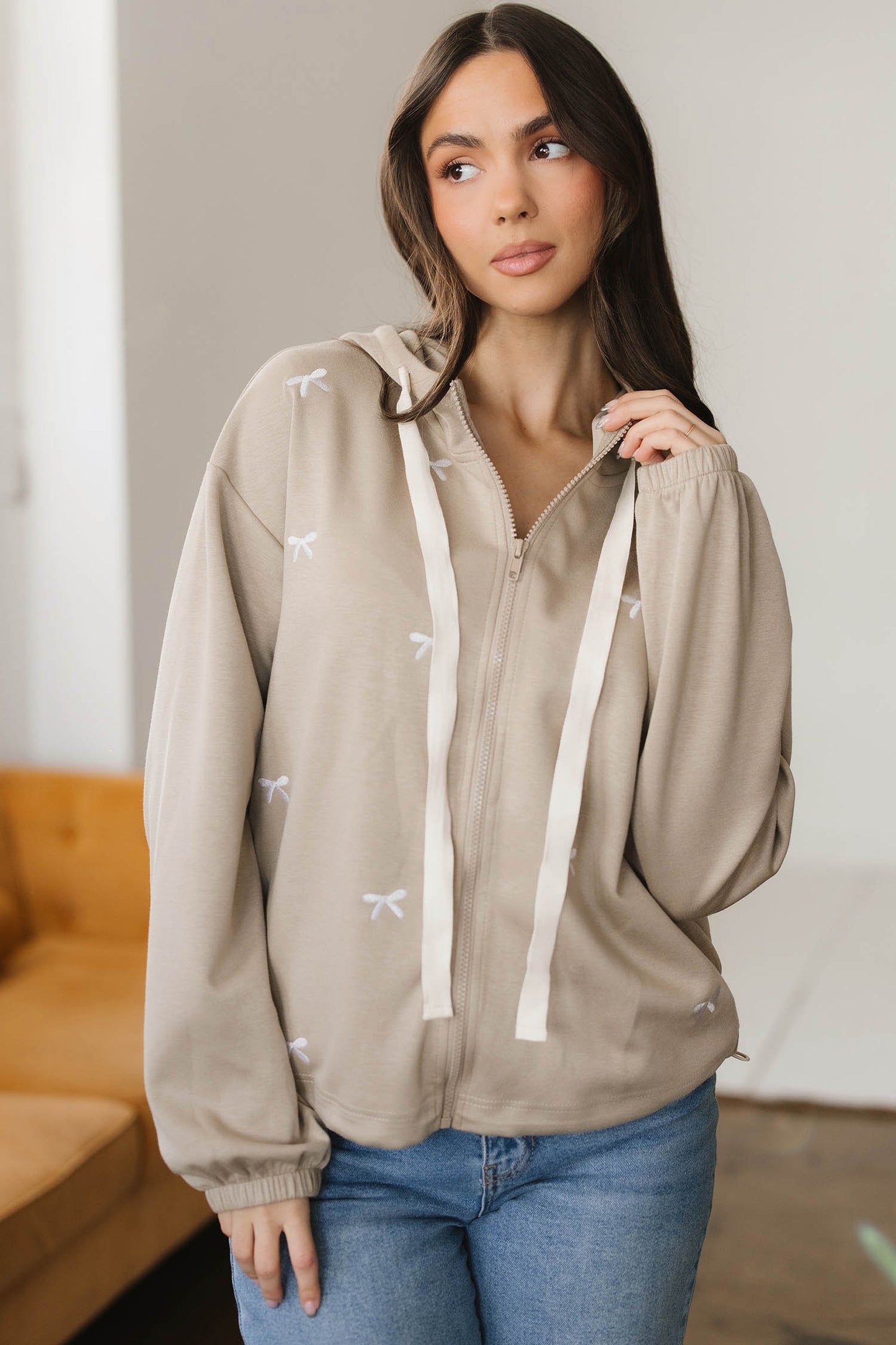 Goat Bow-Embroidered Zip-Up Hoodie