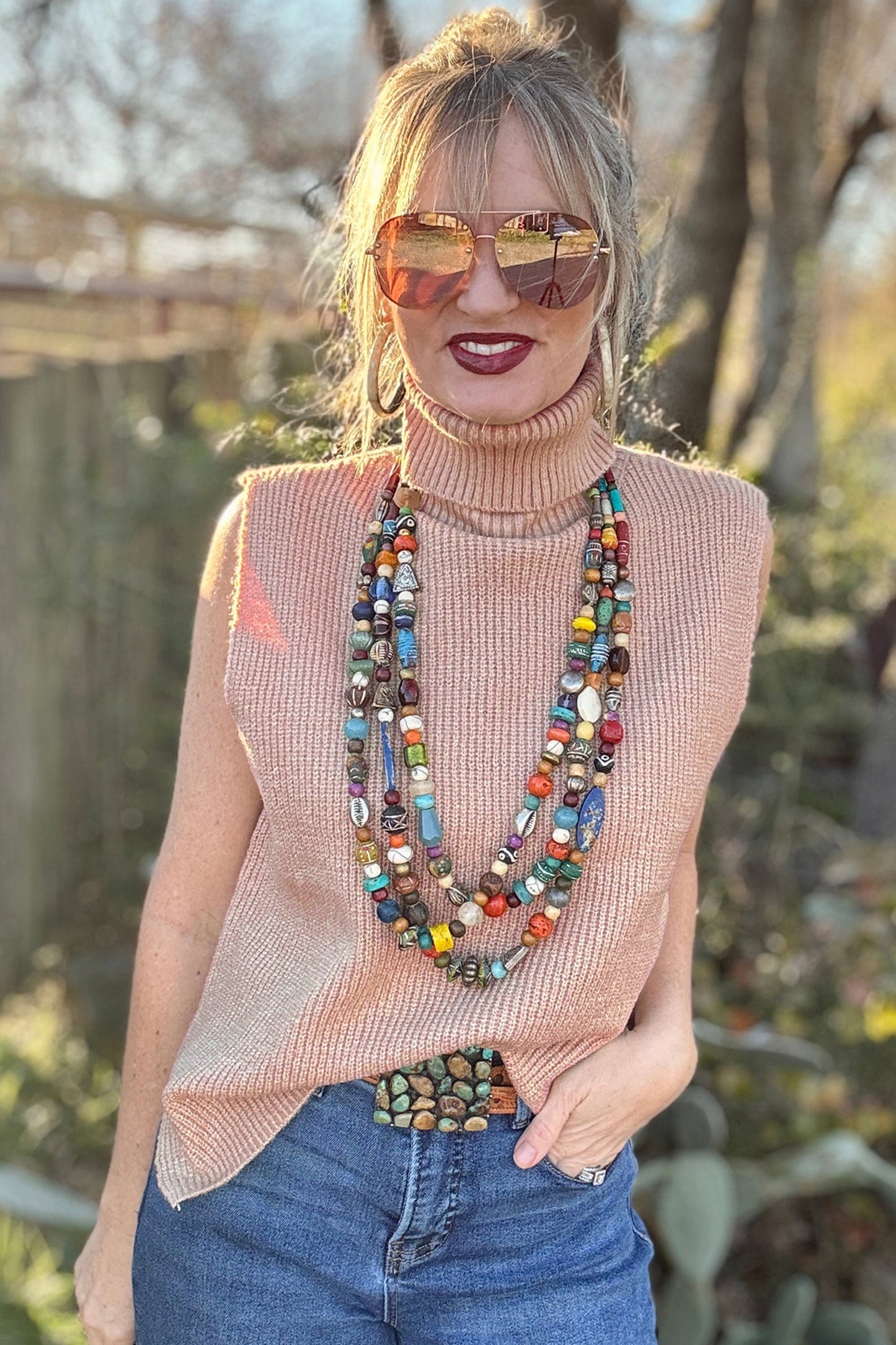 Light Beige High-Neck Sweater Vest