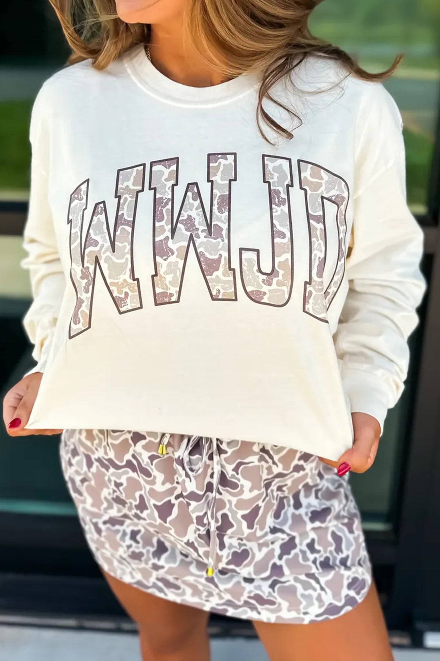 White WWJD Camo-Letter Long-Sleeve T-Shirt