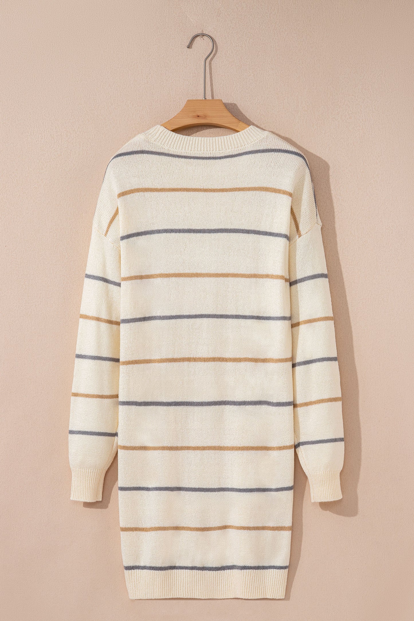Cream Multicolor Striped Sweater Mini Dress