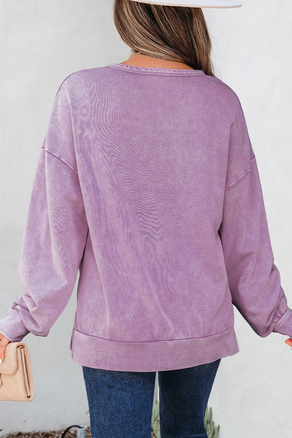Orchid Bow-Appliqué Washed Sweatshirt