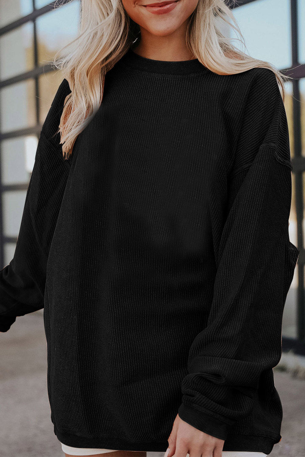 Dark Grey Ribbed Corduroy Oversized Sweatshirt