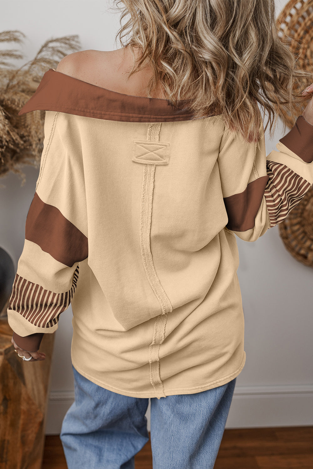 Pink Stripe Color-Block Patchwork Sweatshirt