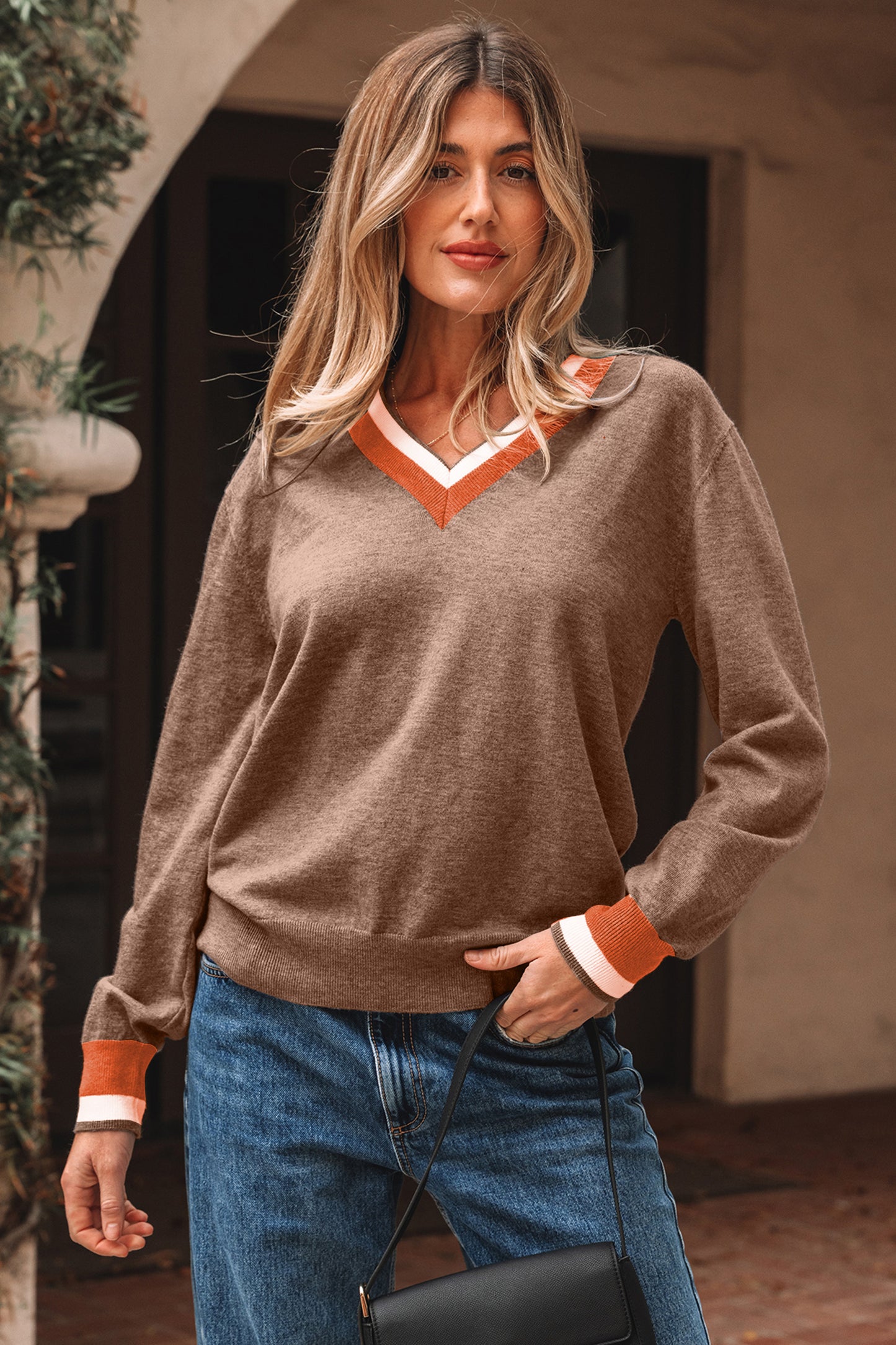 Gray Varsity Striped-Trim Sweater
