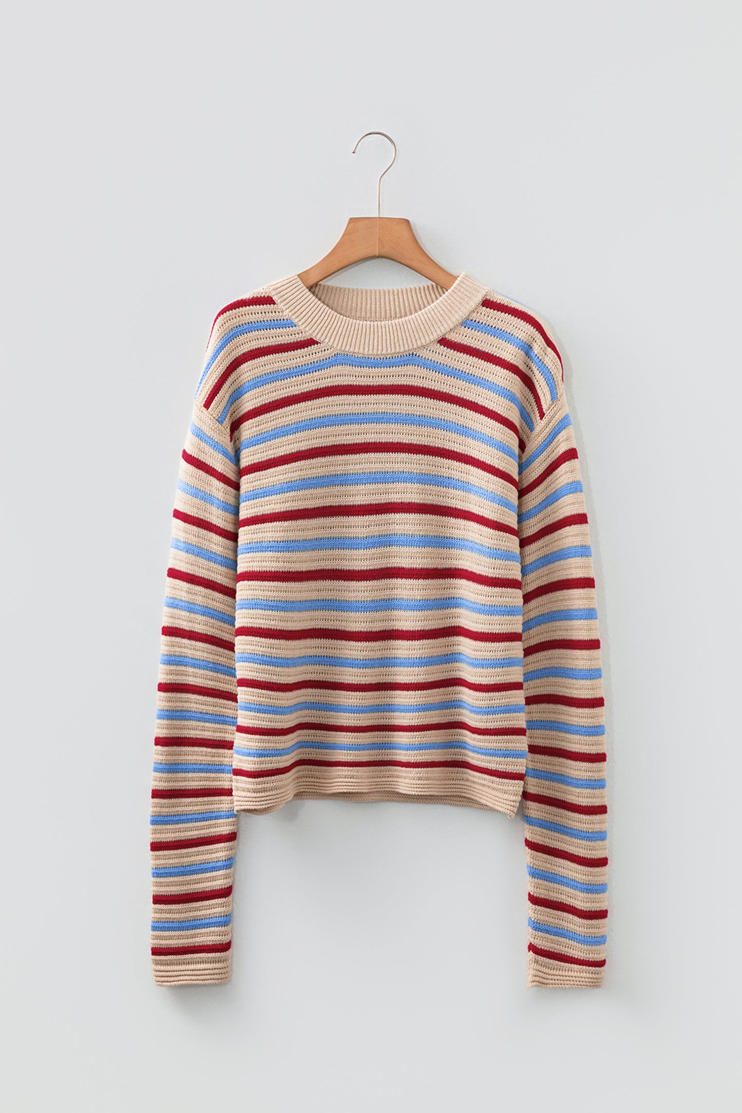 Khaki Multicolor Striped Cropped Sweater