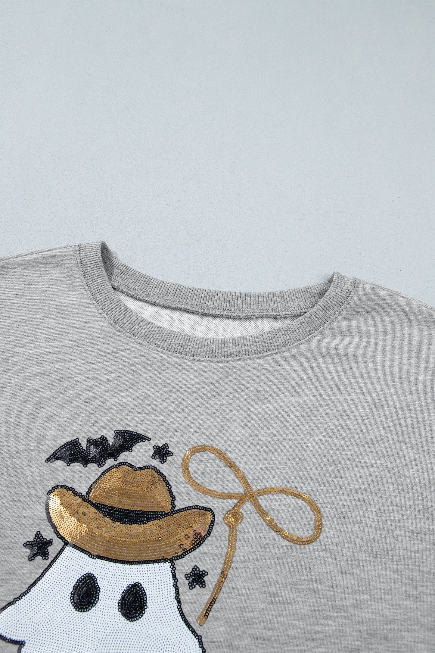 Gray Sequin Ghost Graphic Sweatshirt
