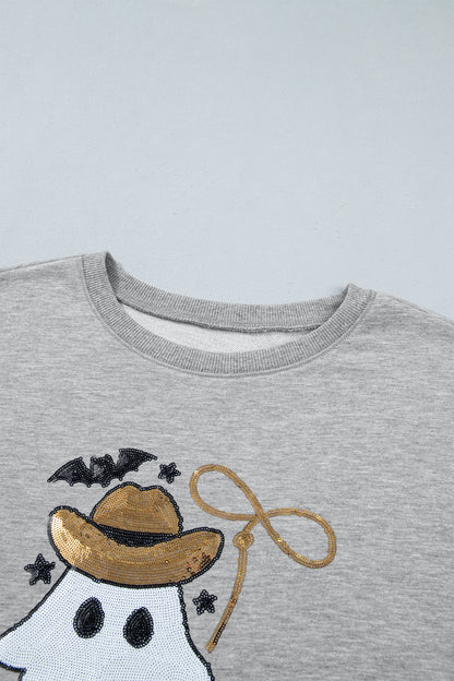 Gray Sequin Ghost Graphic Sweatshirt