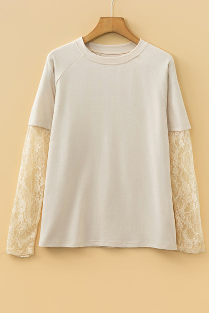 Jet Stream Floral-Lace Sleeve Long-Sleeve T-Shirt