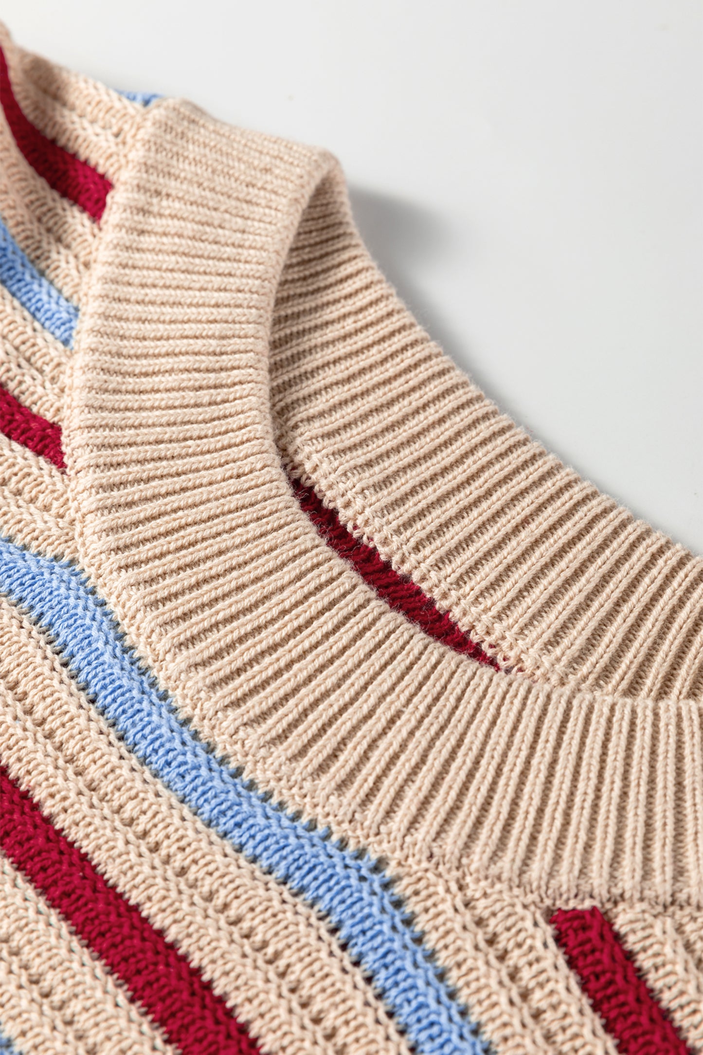 Khaki Multicolor Striped Cropped Sweater