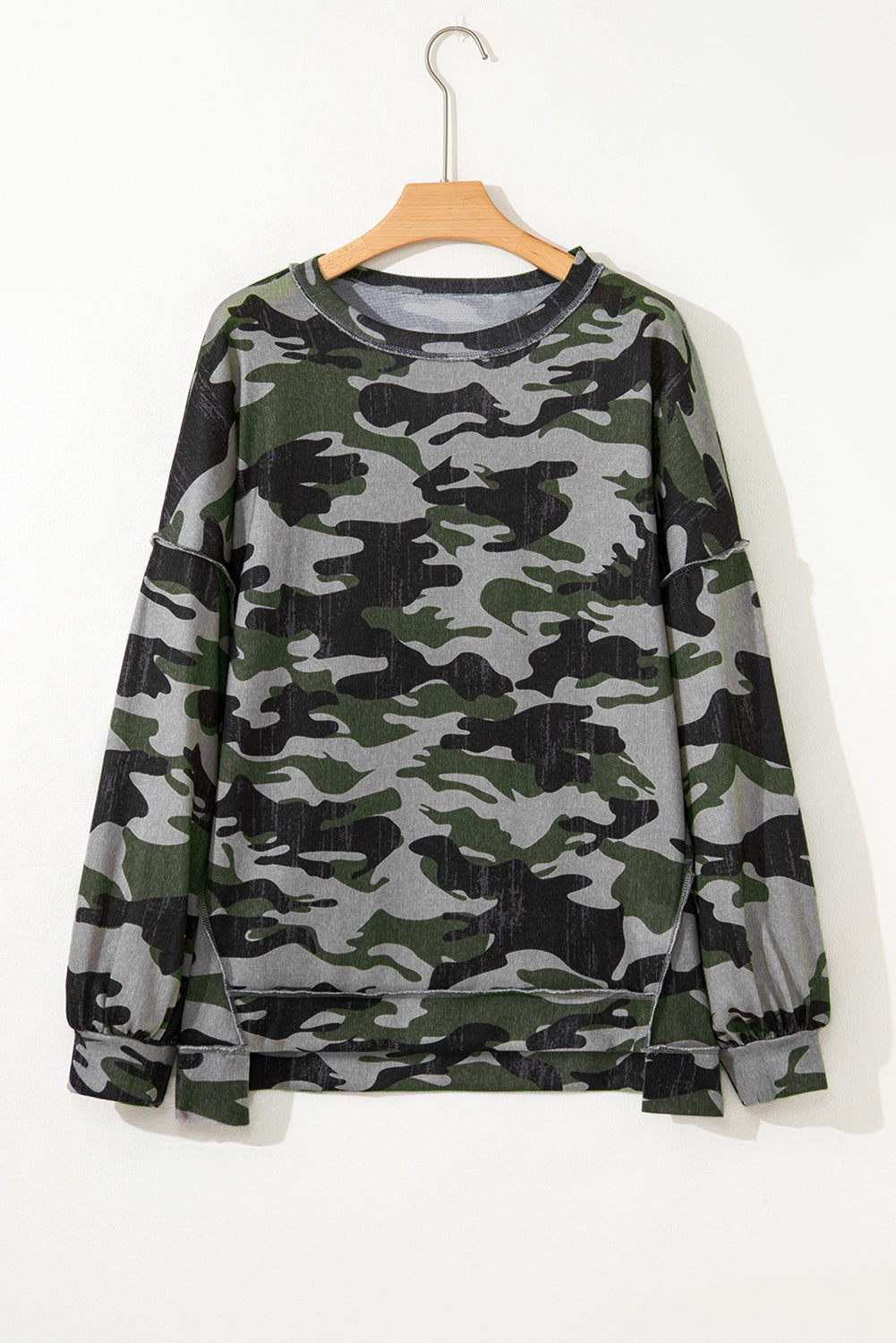 Green Camouflage Exposed-Seam Sweatshirt