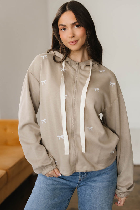 Goat Bow-Embroidered Zip-Up Hoodie