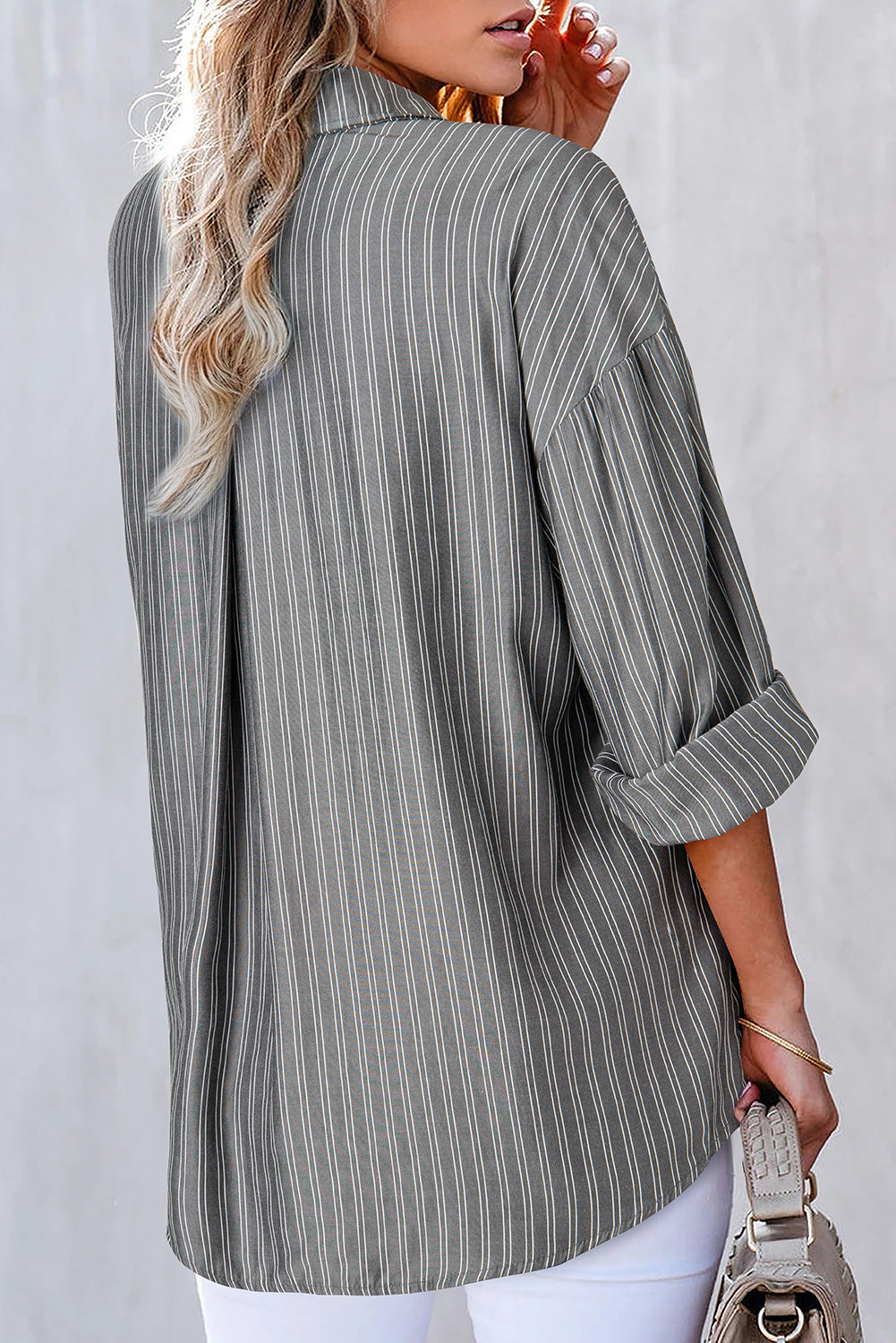 Black Stripe Oversized Button-Up Shirt