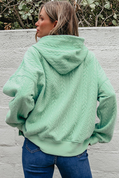 Moonlight Jade Cable-Texture Oversized Hoodie