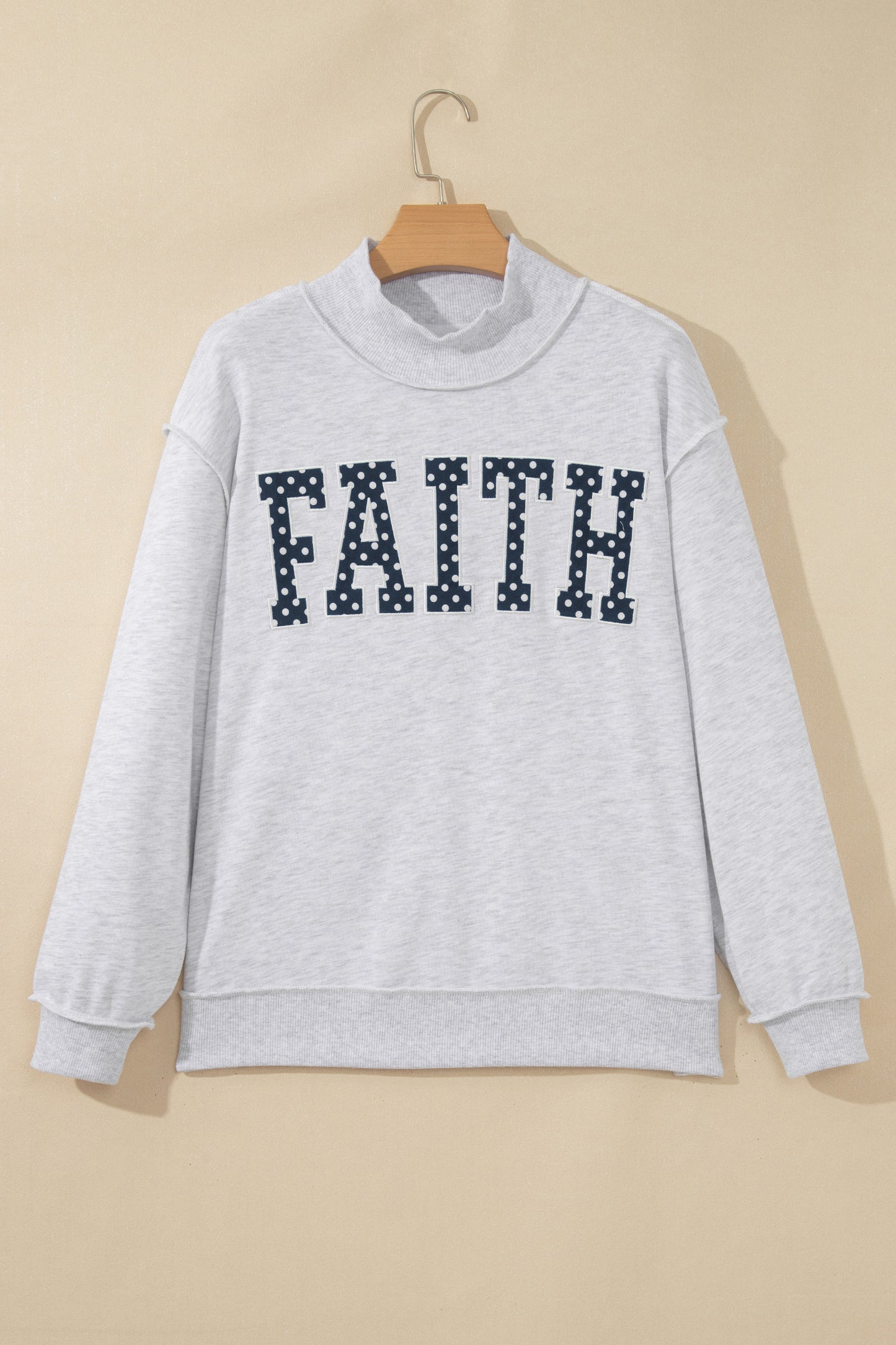 Light Grey High Neck Polka Dot Slogan Printed Baggy Sweatshirt