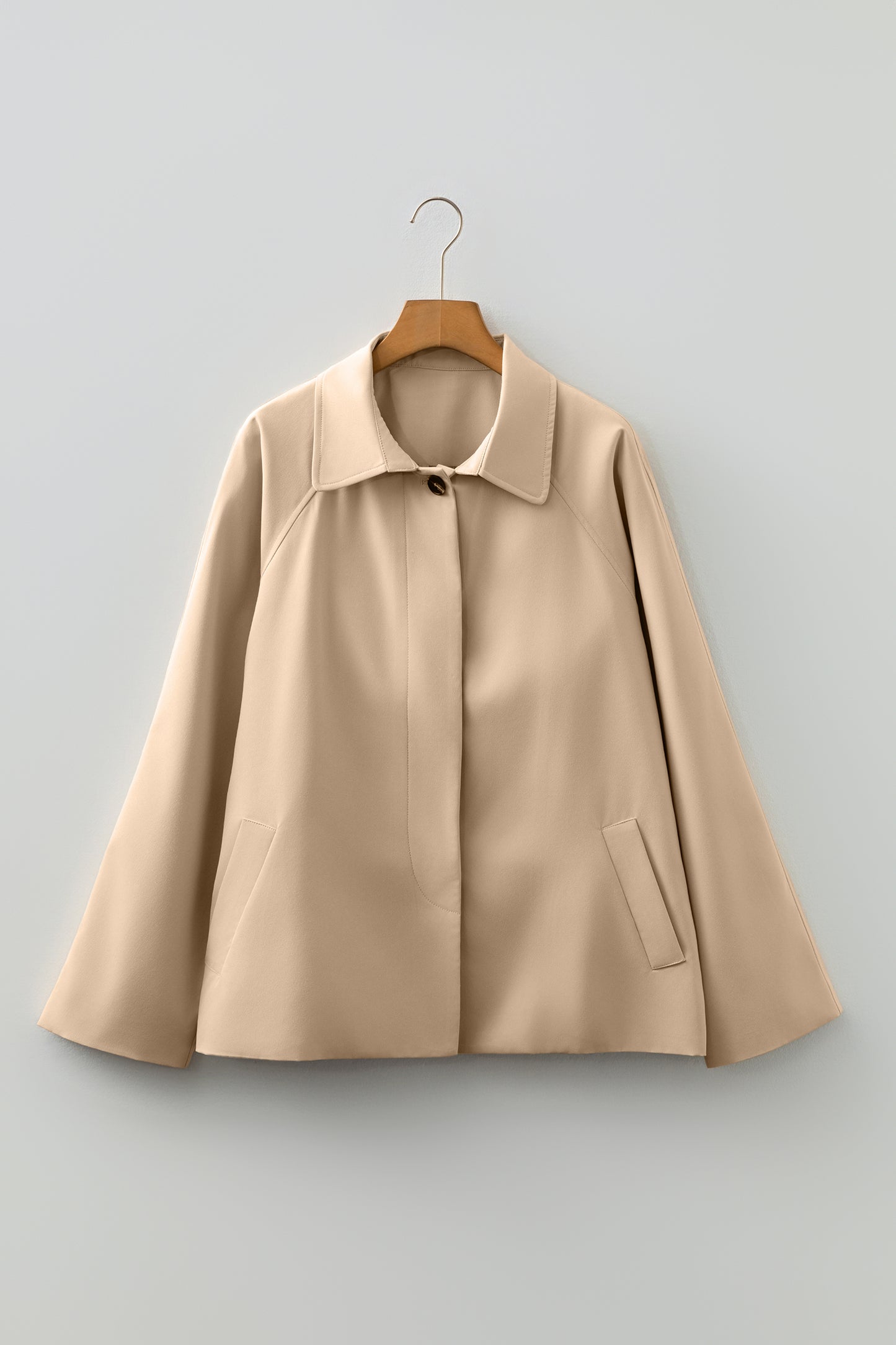 Parchment Plaid-Trim Trench Coat