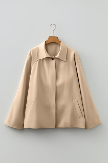 Parchment Plaid-Trim Trench Coat