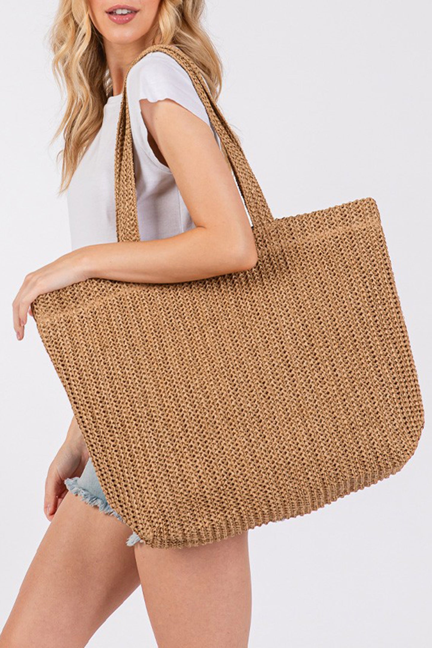 Parchment Woven Beach Tote Bag