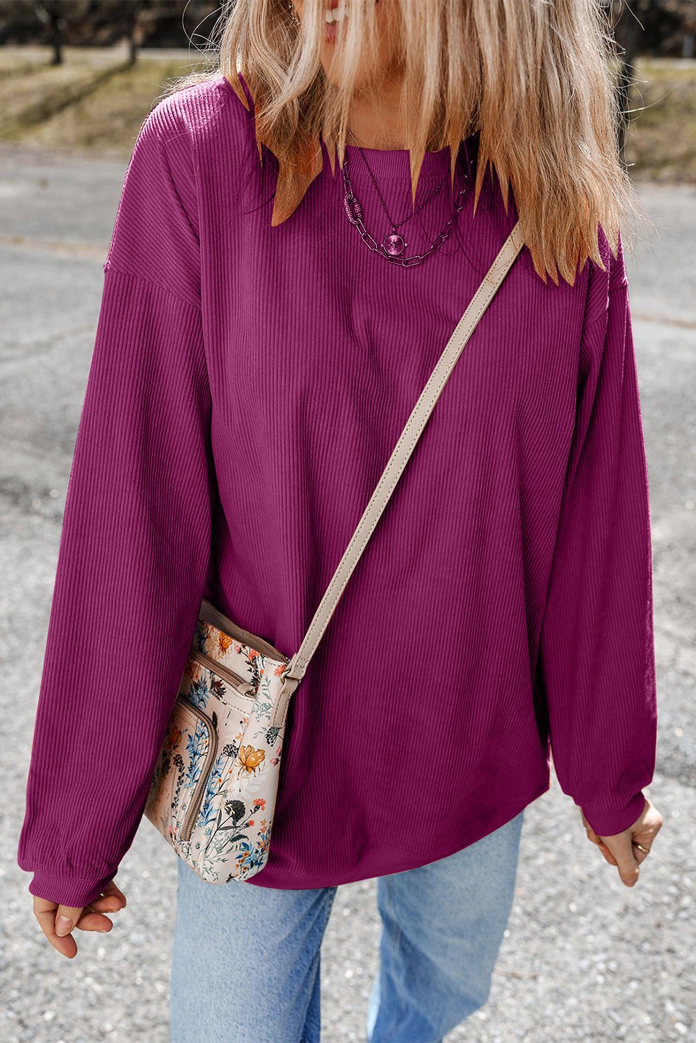 Dark Grey Ribbed Corduroy Oversized Sweatshirt