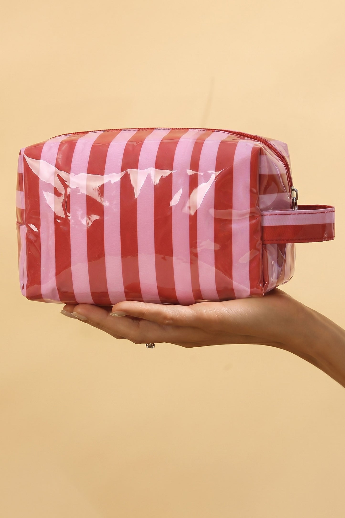 Pink Striped Travel Cosmetic Bag