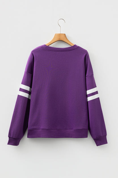 White Varsity Striped Detail Drop-Shoulder Oversized Sweatshirt