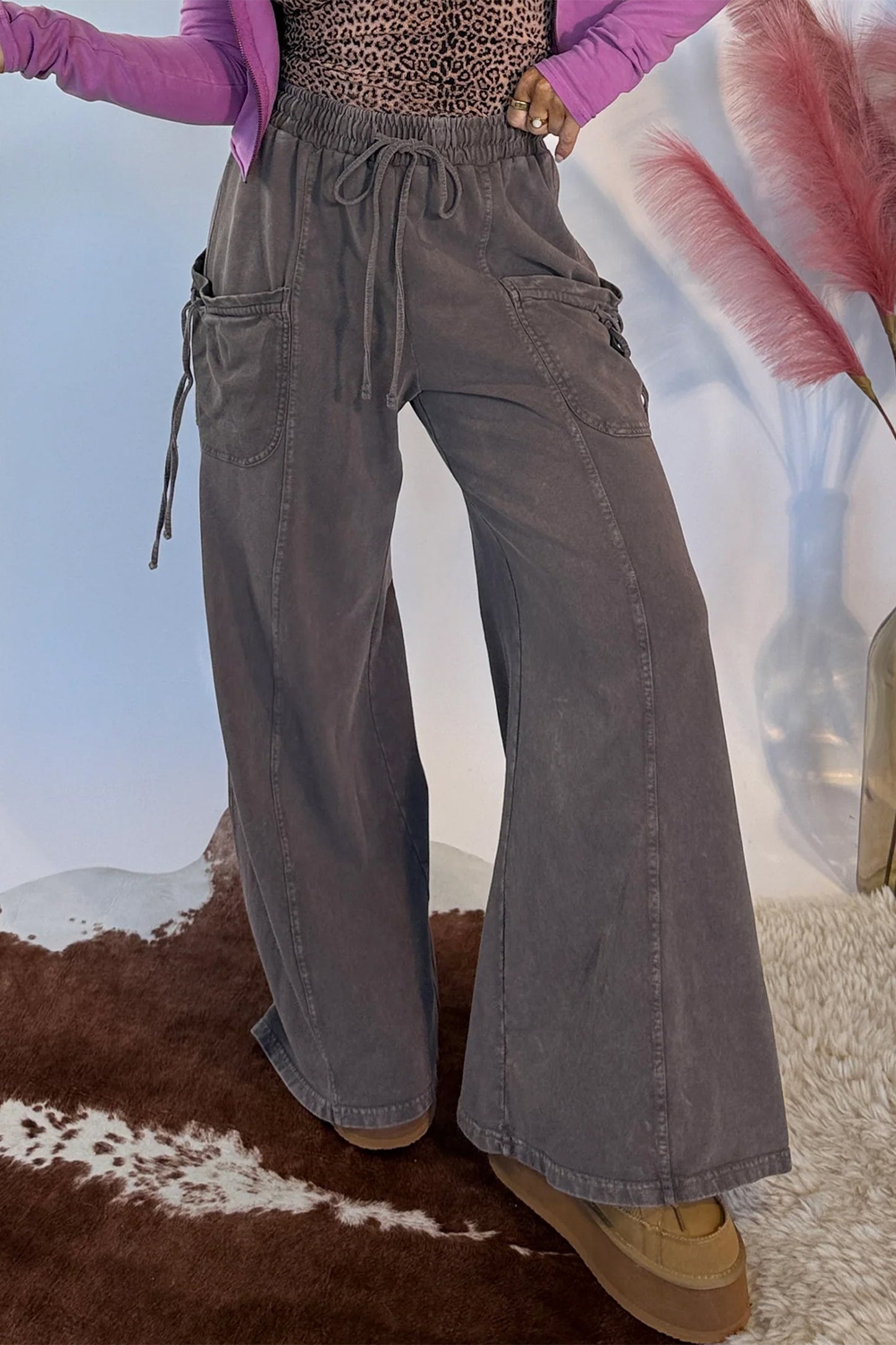 Dark Brown Mineral-Wash Cargo Pants