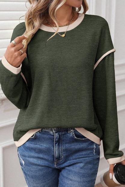 Four Leaf Clover Contrast-Trim Knit Top