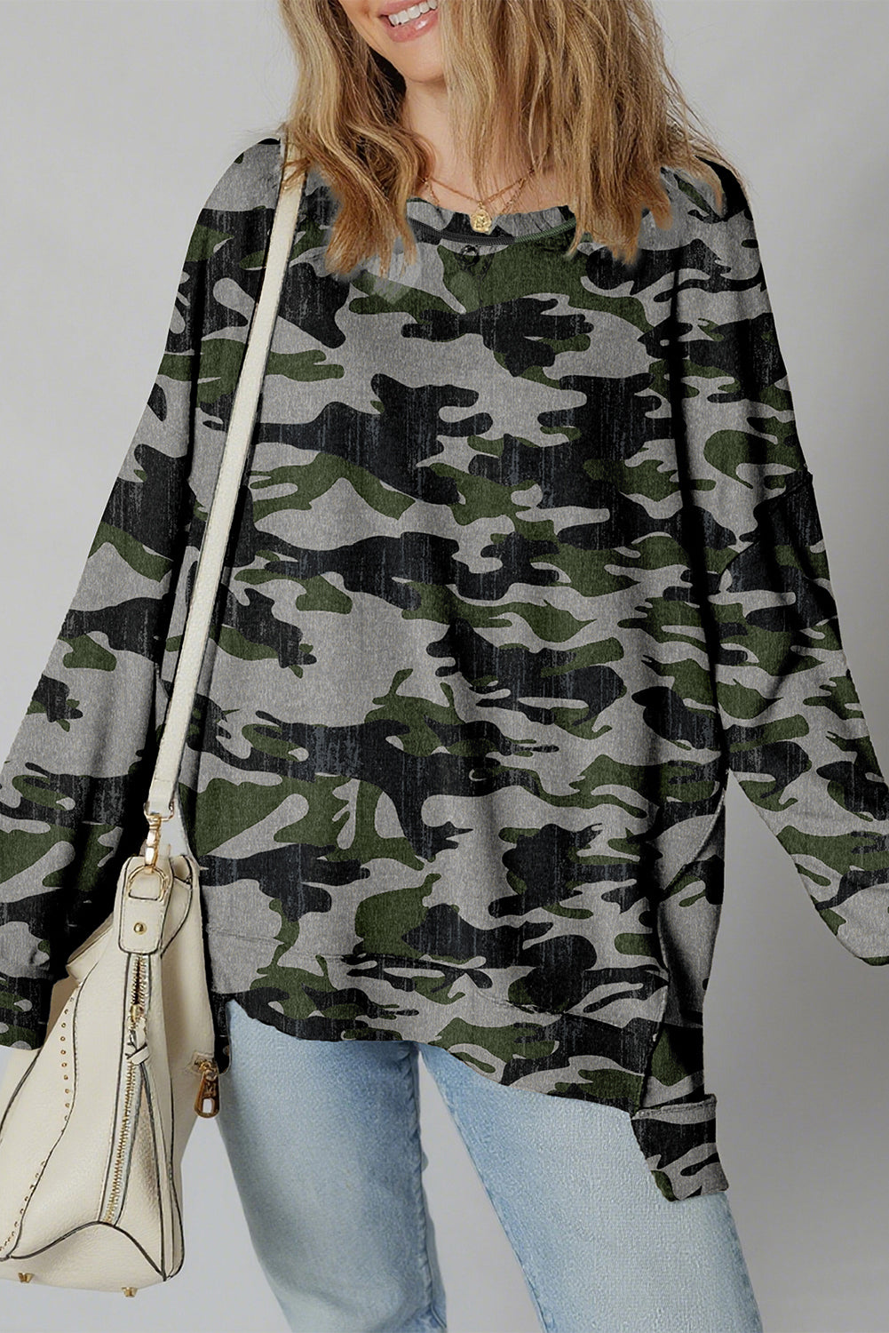 Green Camouflage Exposed-Seam Sweatshirt
