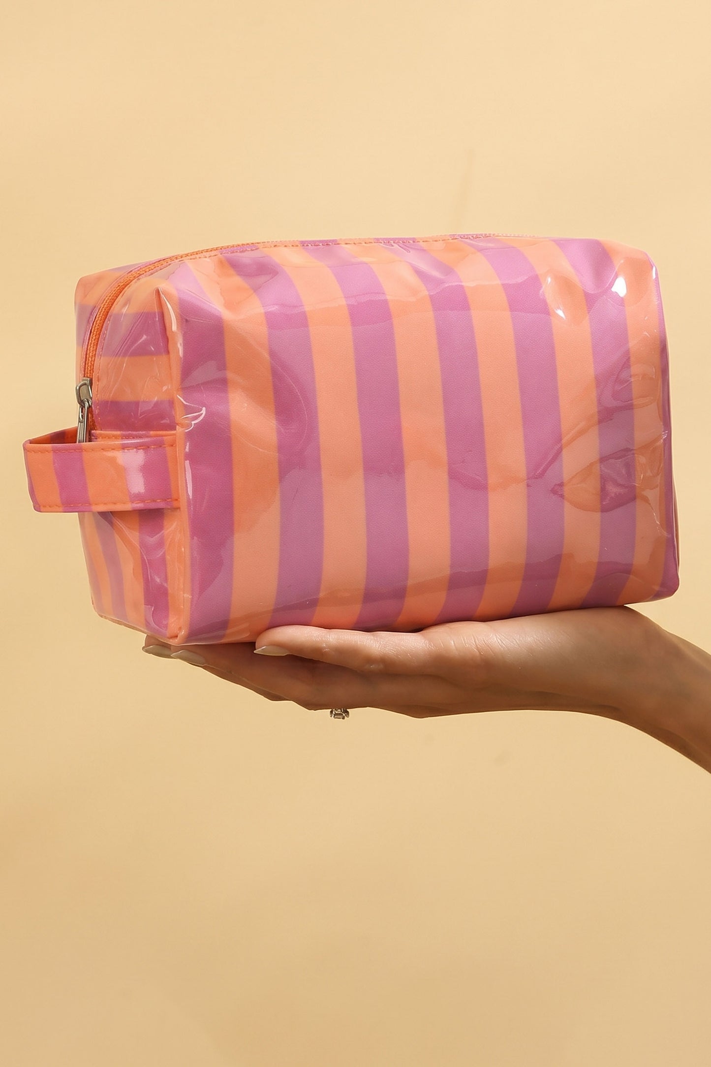 Pink Striped Travel Cosmetic Bag