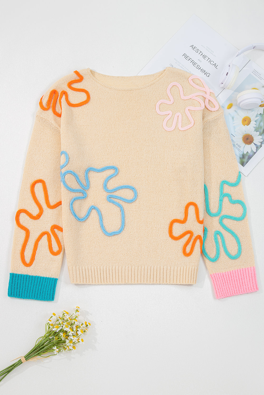 Jet Stream Floral Color-Block Sweater