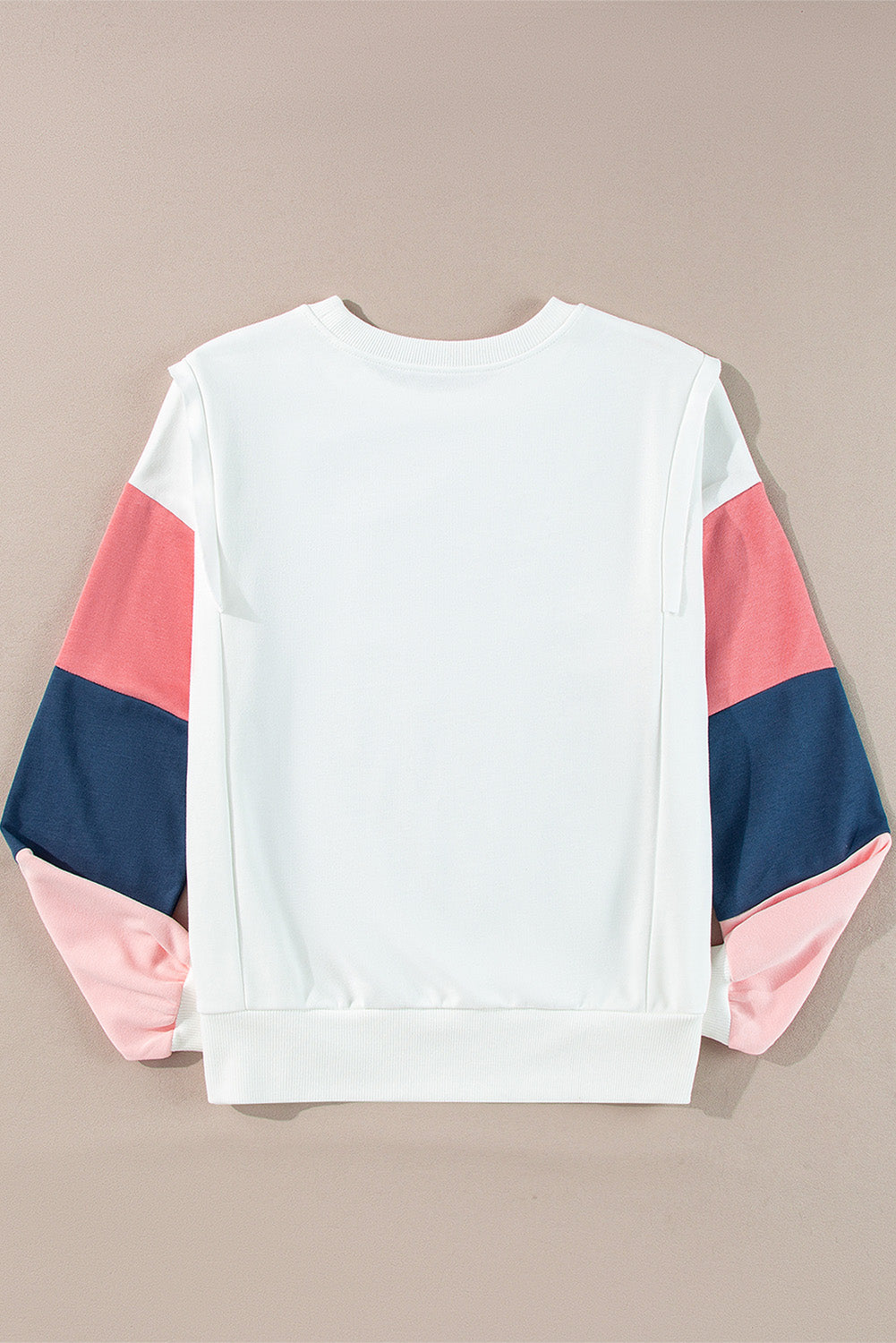 White French Terry Color Block Long-Sleeve Top