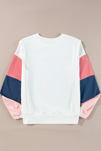 White French Terry Color Block Long-Sleeve Top