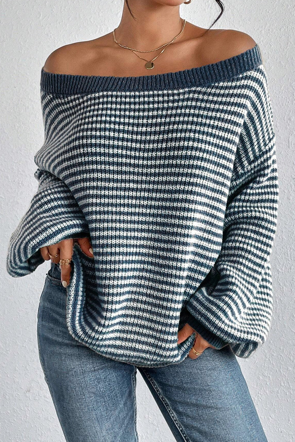 Sail Blue Stripe Lantern-Sleeve Sweater