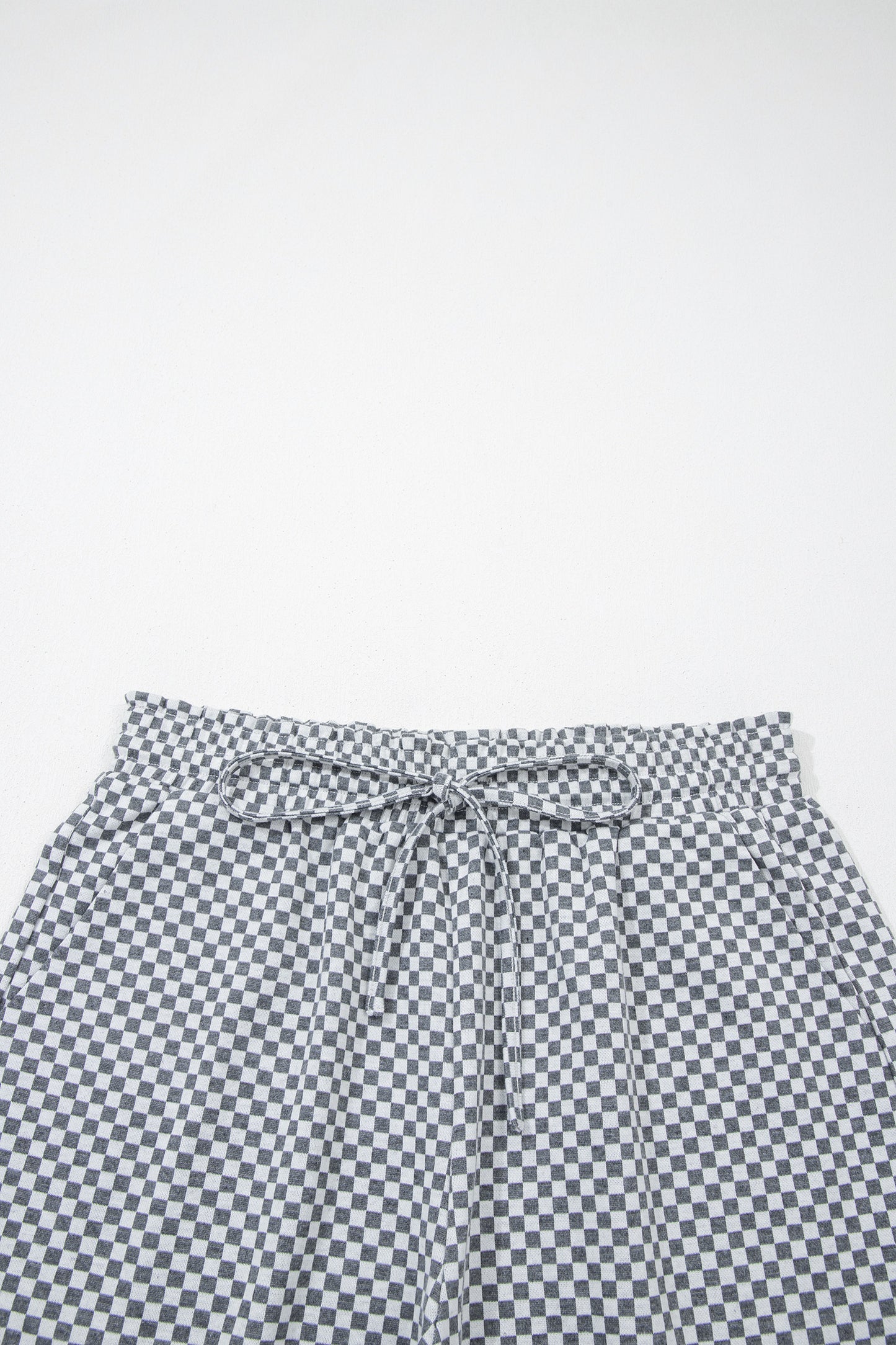 Gray Checkerboard Drawstring Shorts