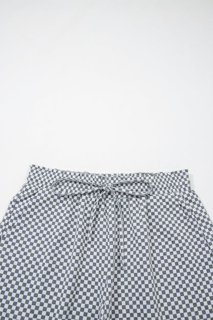 Gray Checkerboard Drawstring Shorts
