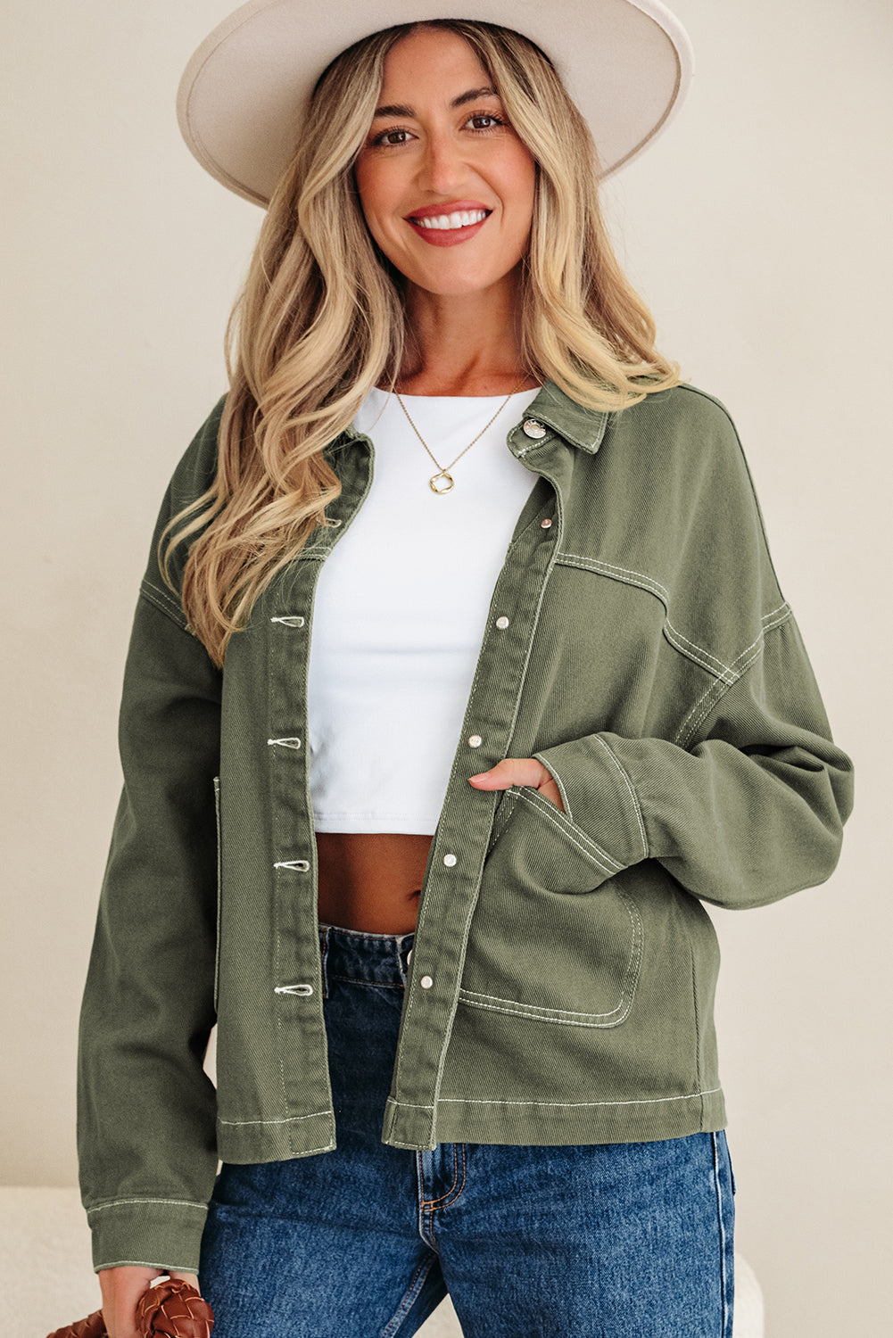 Smoke Green Boyfriend Denim Jacket