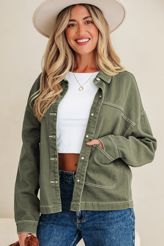Smoke Green Boyfriend Denim Jacket