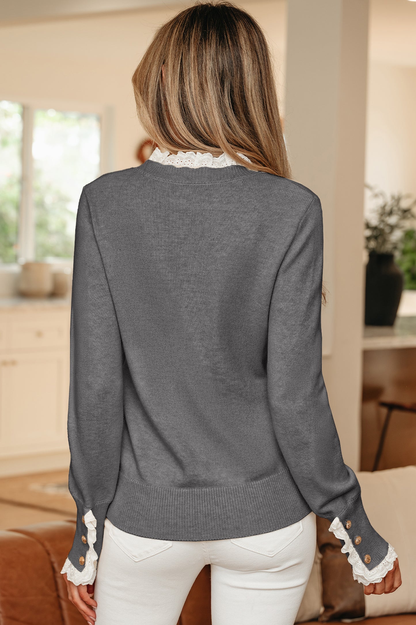 Jet Stream Lace-Trim Cuff Sweater