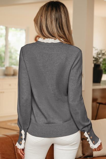 Jet Stream Lace-Trim Cuff Sweater