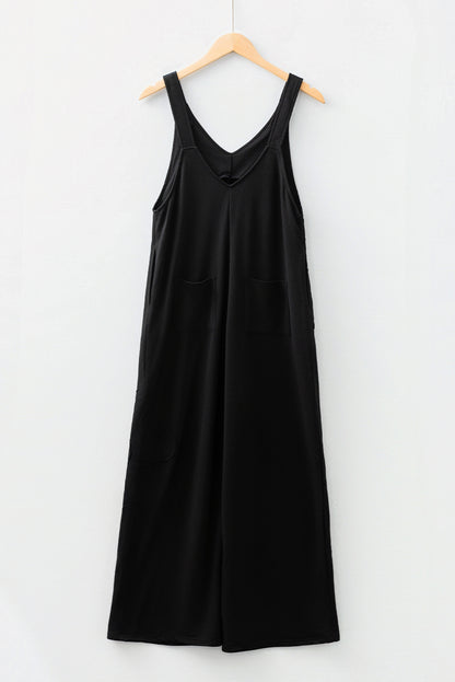 Black Floral-Appliqué Wide-Leg Jumpsuit