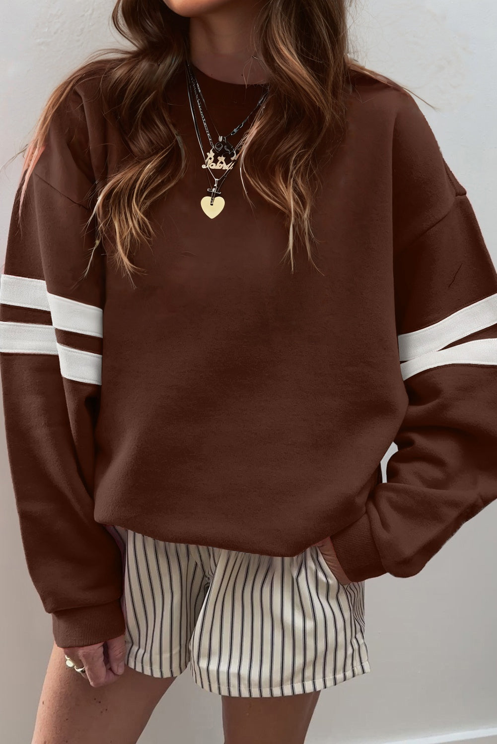 White Varsity Striped Detail Drop-Shoulder Oversized Sweatshirt