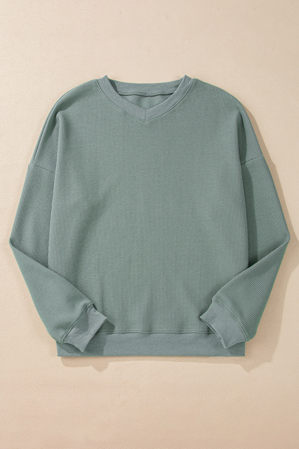 Aqua Waffle-Knit Drop-Shoulder V-Neck Top