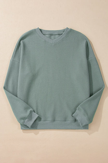Aqua Waffle-Knit Drop-Shoulder V-Neck Top