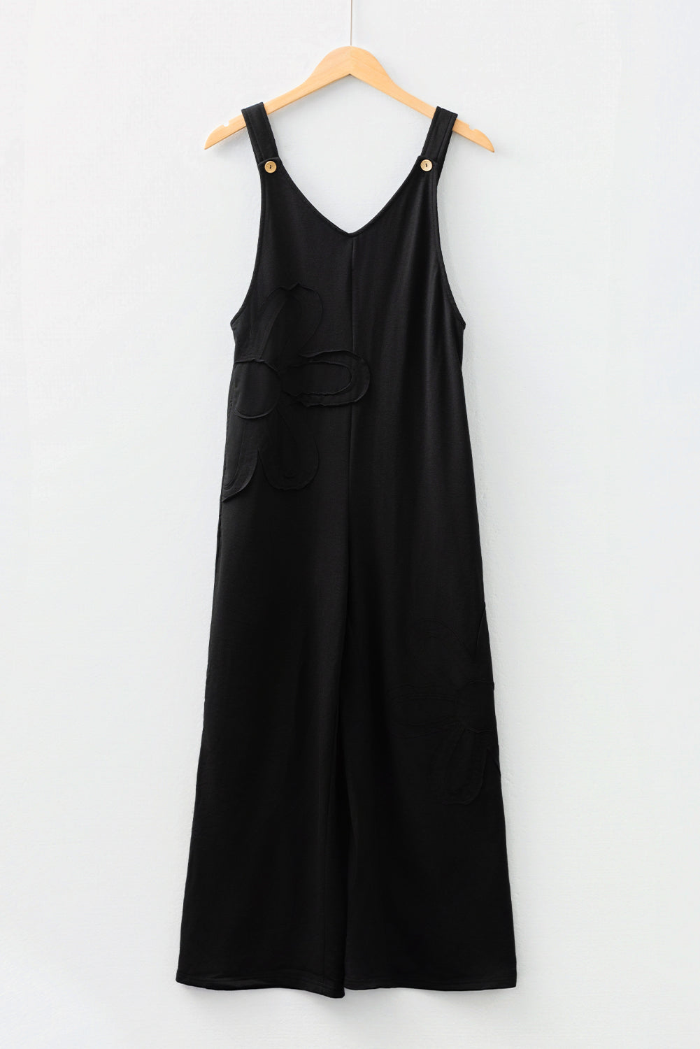 Black Floral-Appliqué Wide-Leg Jumpsuit