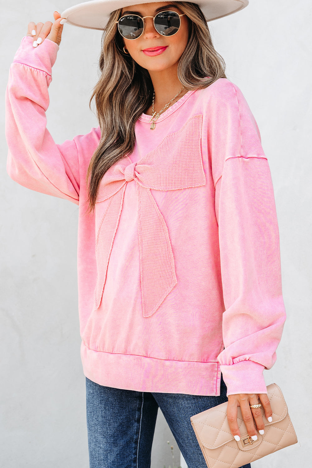 Orchid Bow-Appliqué Washed Sweatshirt