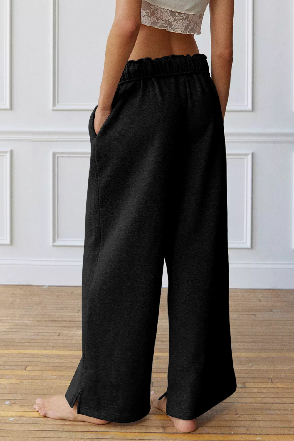 Black Drawstring Wide-Leg Sweatpants