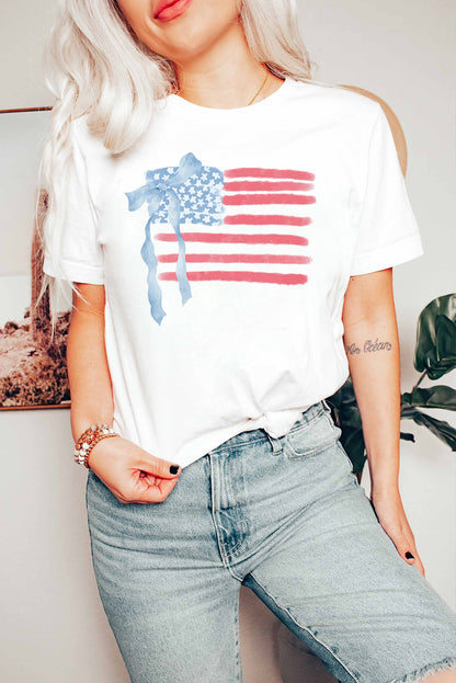 White American Flag Bow Graphic T-Shirt