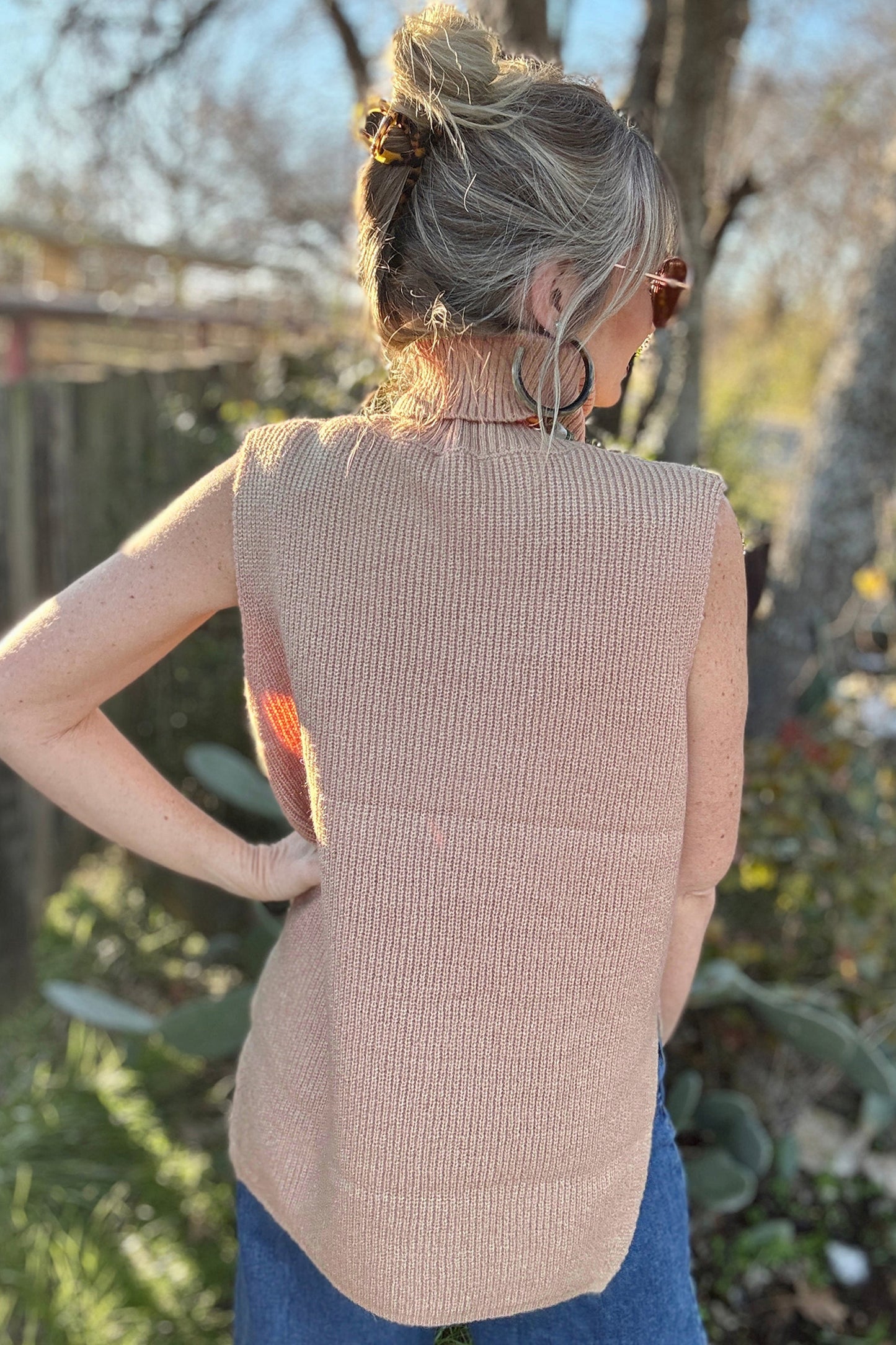 Light Beige High-Neck Sweater Vest