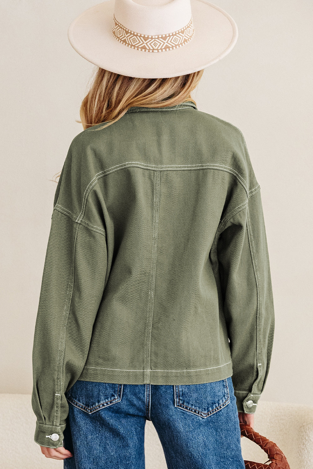 Smoke Green Boyfriend Denim Jacket