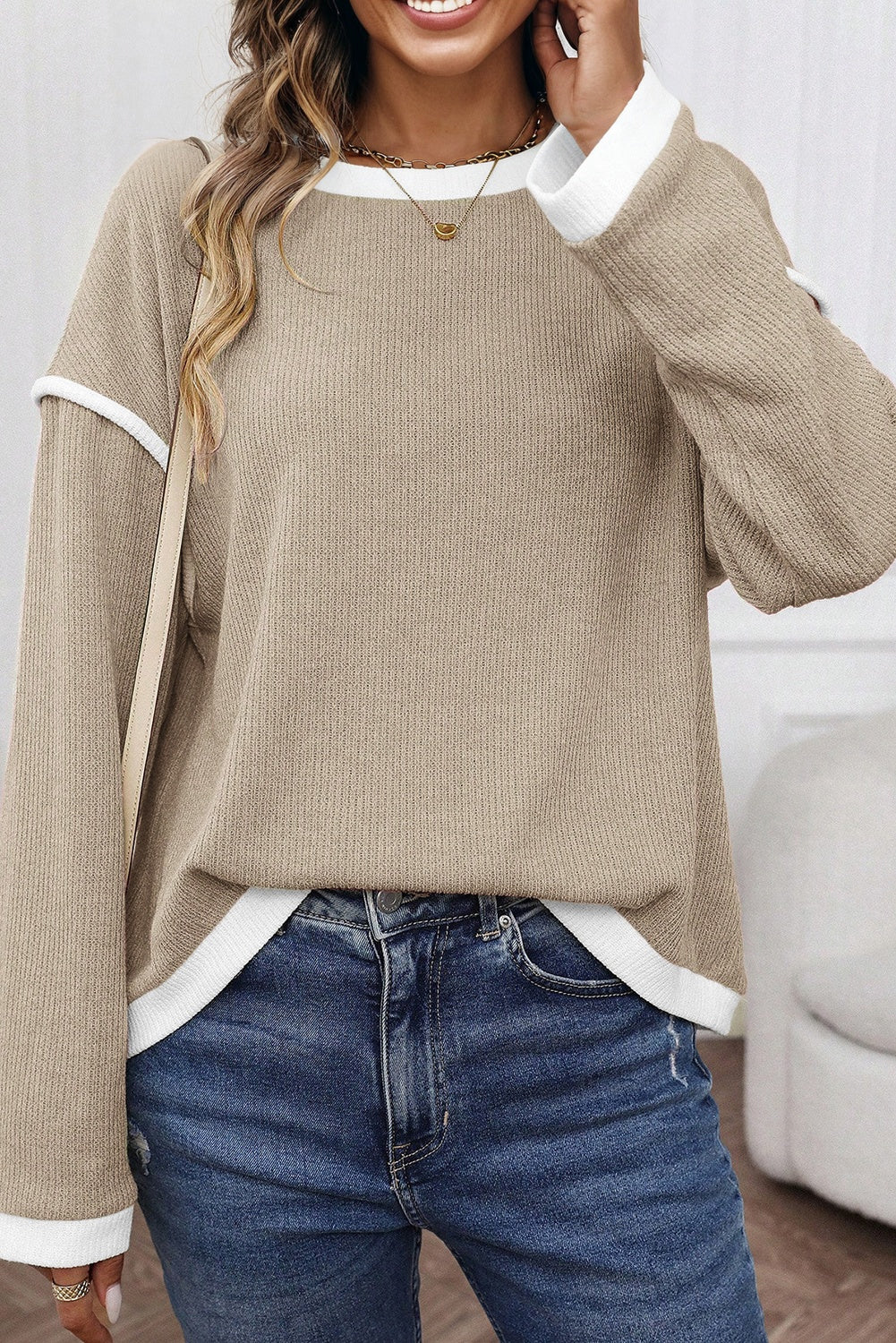 Four Leaf Clover Contrast-Trim Knit Top