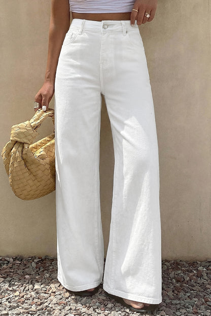 White Solid Loose Casual Jeans
